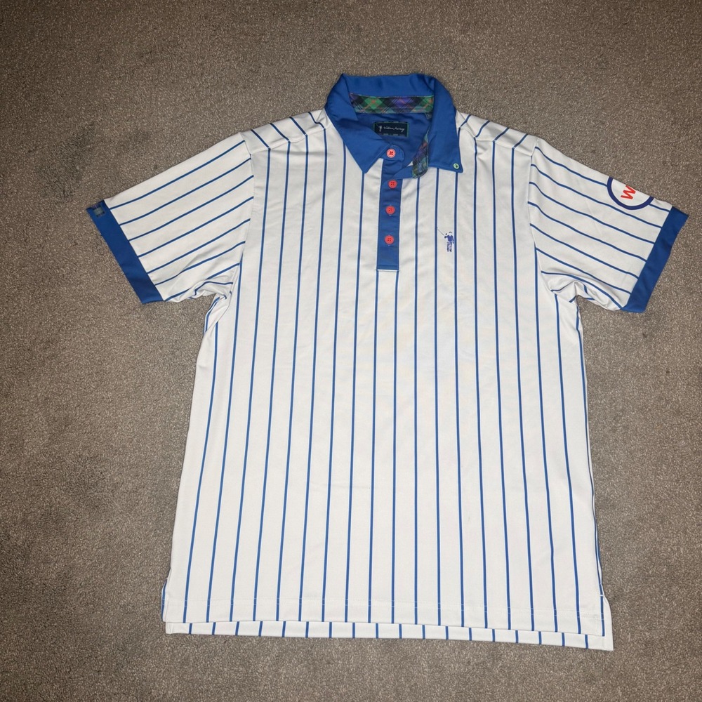 William Murray Golf Polo Shirt Men's Medium White Blue‎ Stripe Golfing Shirt
